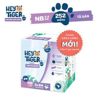 Thùng Tã/Bỉm Dán Hey Tiger Super Jumbo Size NB (3-5kg) - 252 miếng
