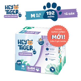Thùng Tã/Bỉm Dán Hey Tiger Super Jumbo Size M (6-11kg) - 192 miếng