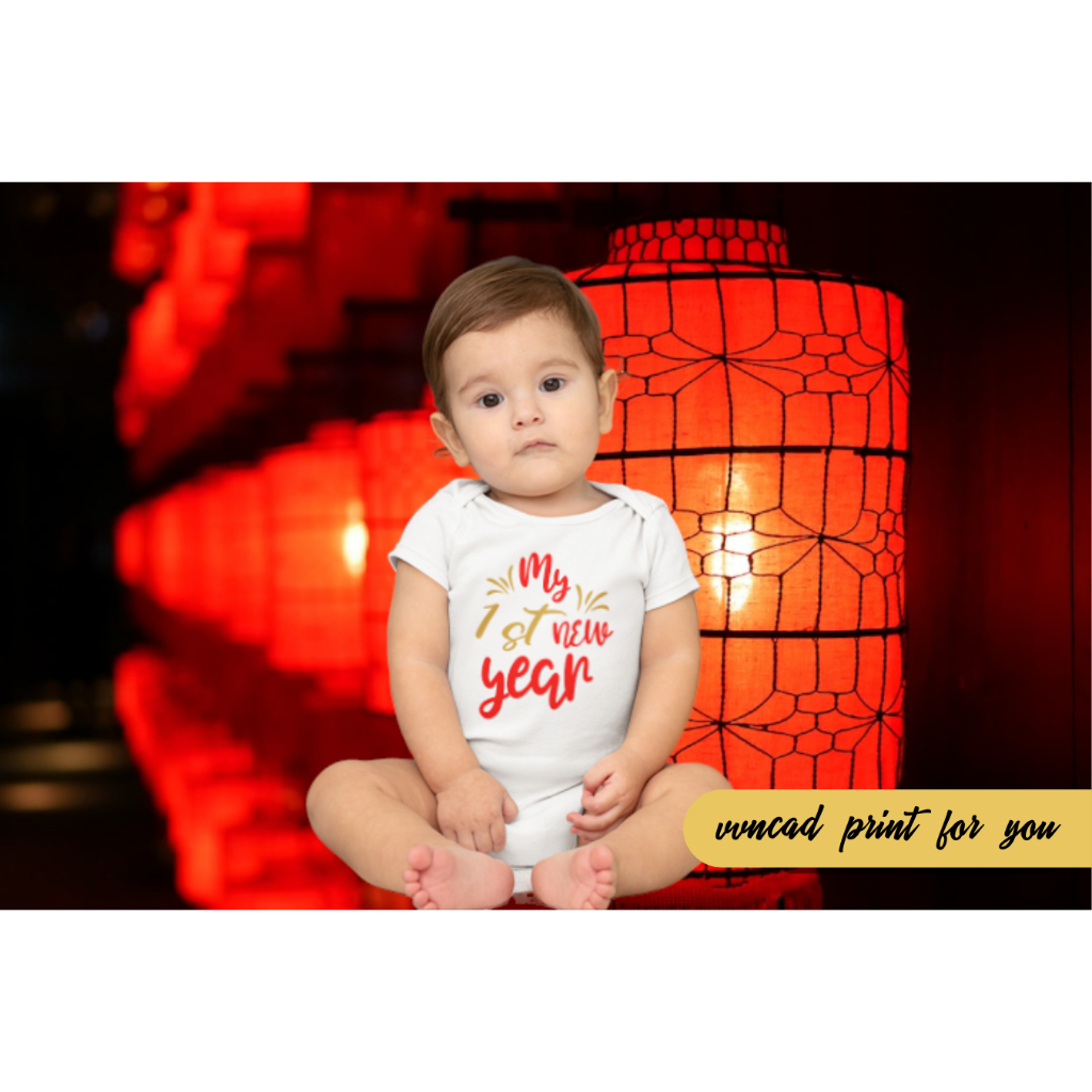 Áo Tết New Year bé  trai bé gái Baby Bodysuits Unisex Cotton họa tiết My 1st New Year