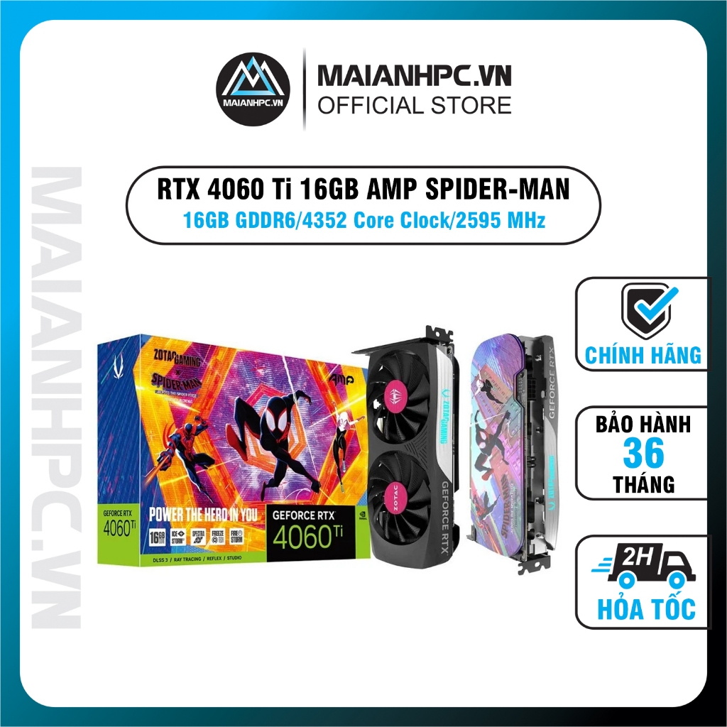Card đồ họa VGA ZOTAC GAMING GEFORCE RTX 4060 Ti 16GB AMP SPIDER-MAN