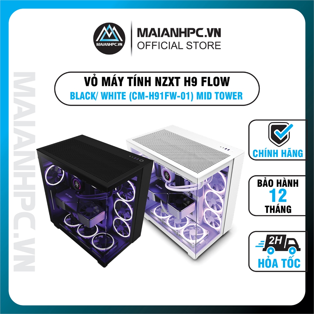 VỎ MÁY TÍNH NZXT H9 FLOW BLACK/ WHITE (CM-H91FW-01) (MID TOWER/MÀU TRẮNG) Bảo hành 24 tháng