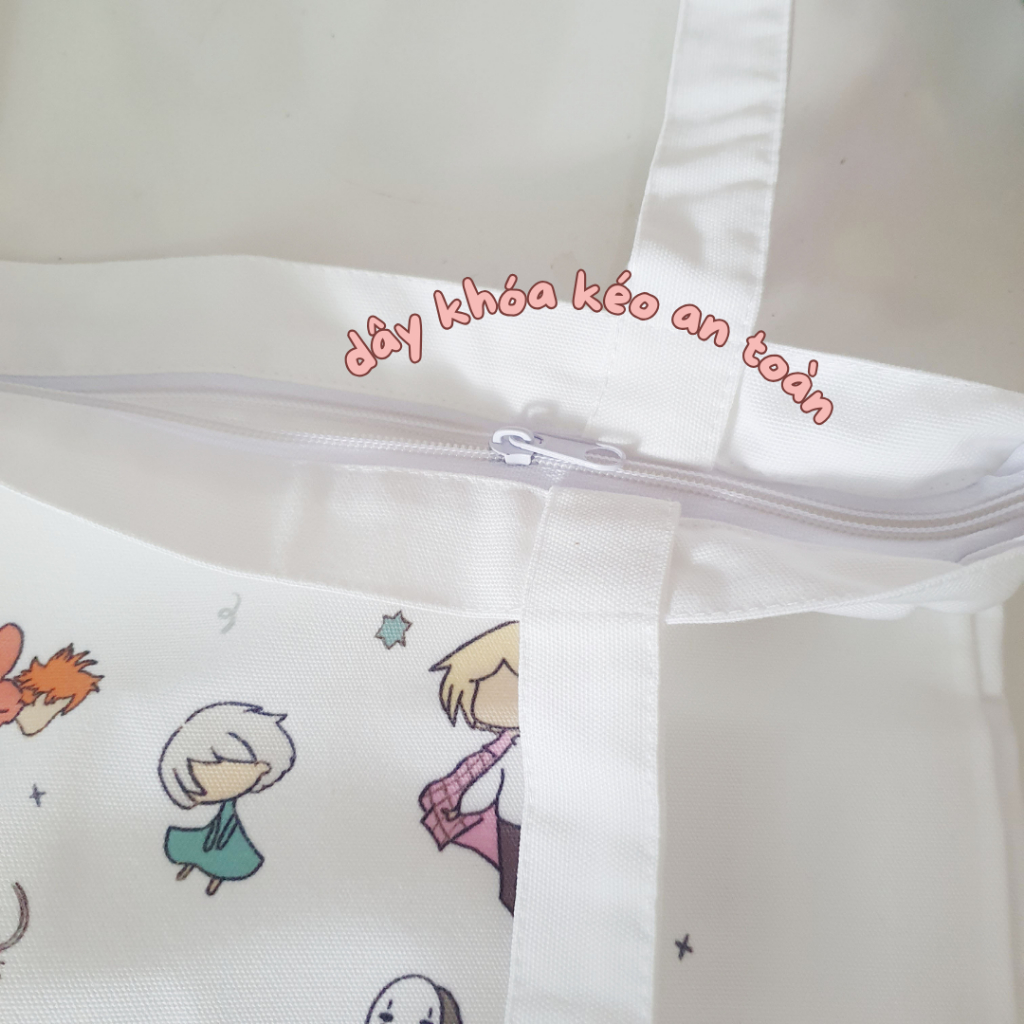 Túi tote vải có khóa kéo in hình Ghibli  - Sản phẩm của Penguin House