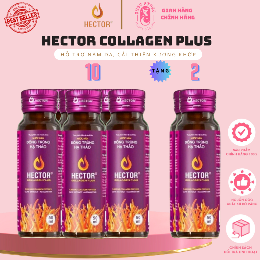 Dùng Thử - 1 Chai HECTOR Nước Uống Đông Trùng Hạ Thảo Sâm - Collagen - Lite - Collagen Plus 50ML