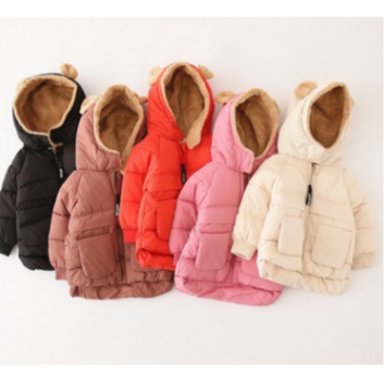 Áo khoác phao tai gấu lót lông mịn chất dày dặn ấm áp cho bé trai bé gái