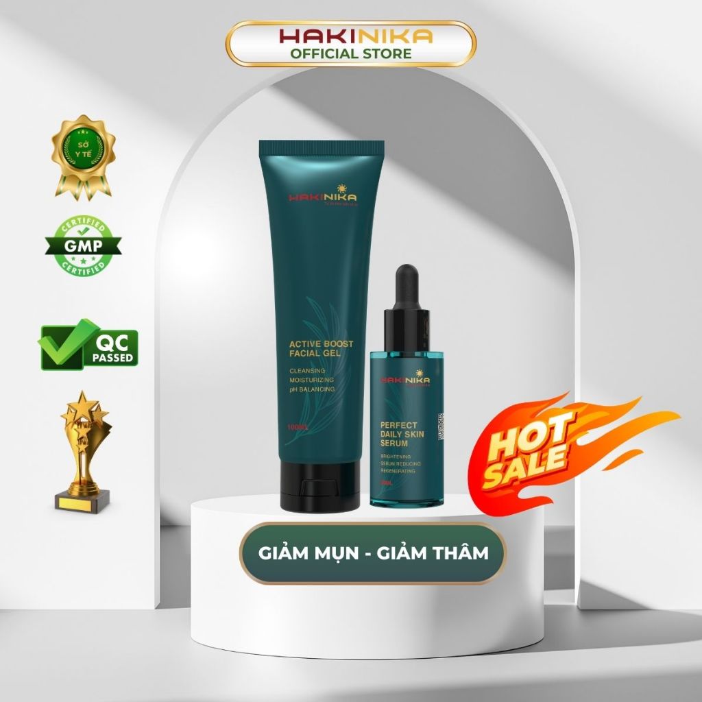 Combo sửa rửa mặt giảm mụn, giảm thâm, sạch sâu & serum giảm mụn giảm thâm chiết xuất thiên nhiên HAKINIKA