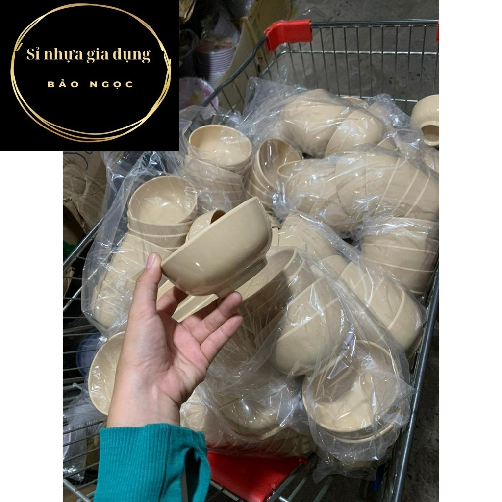 combo 10 Chén Nhựa Melamine Cơm Chén Chè Màu Nâu
