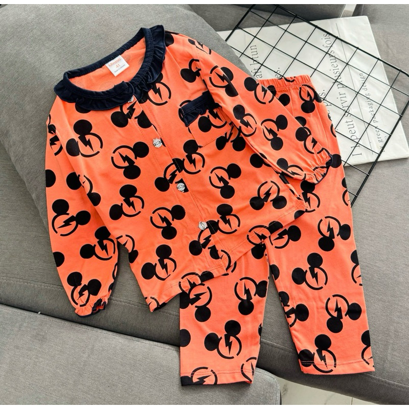 10-22kg | Bộ ngủ dài bé gái cài nút có túi, thun cotton xuất