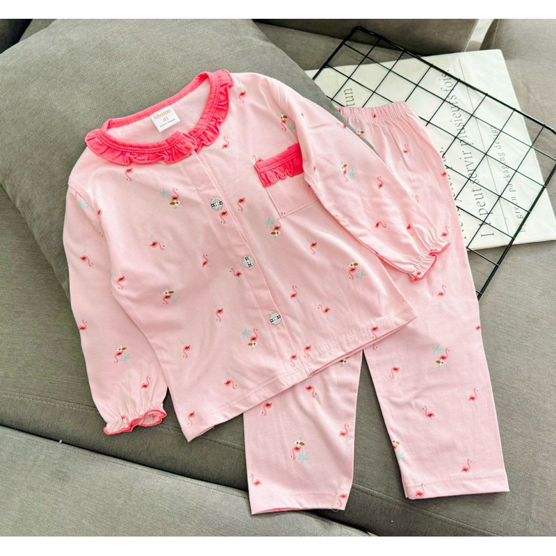 10-22kg | Bộ ngủ dài bé gái cài nút có túi, thun cotton xuất