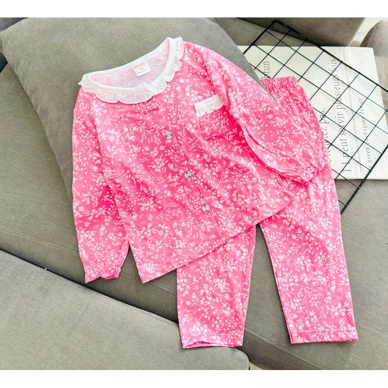 10-22kg | Bộ ngủ dài bé gái cài nút có túi, thun cotton xuất