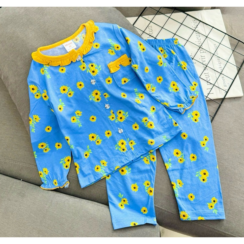 10-22kg | Bộ ngủ dài bé gái cài nút có túi, thun cotton xuất