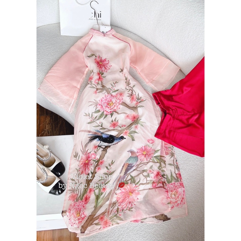 SET ÁO DÀI HỒNG HOA +Q