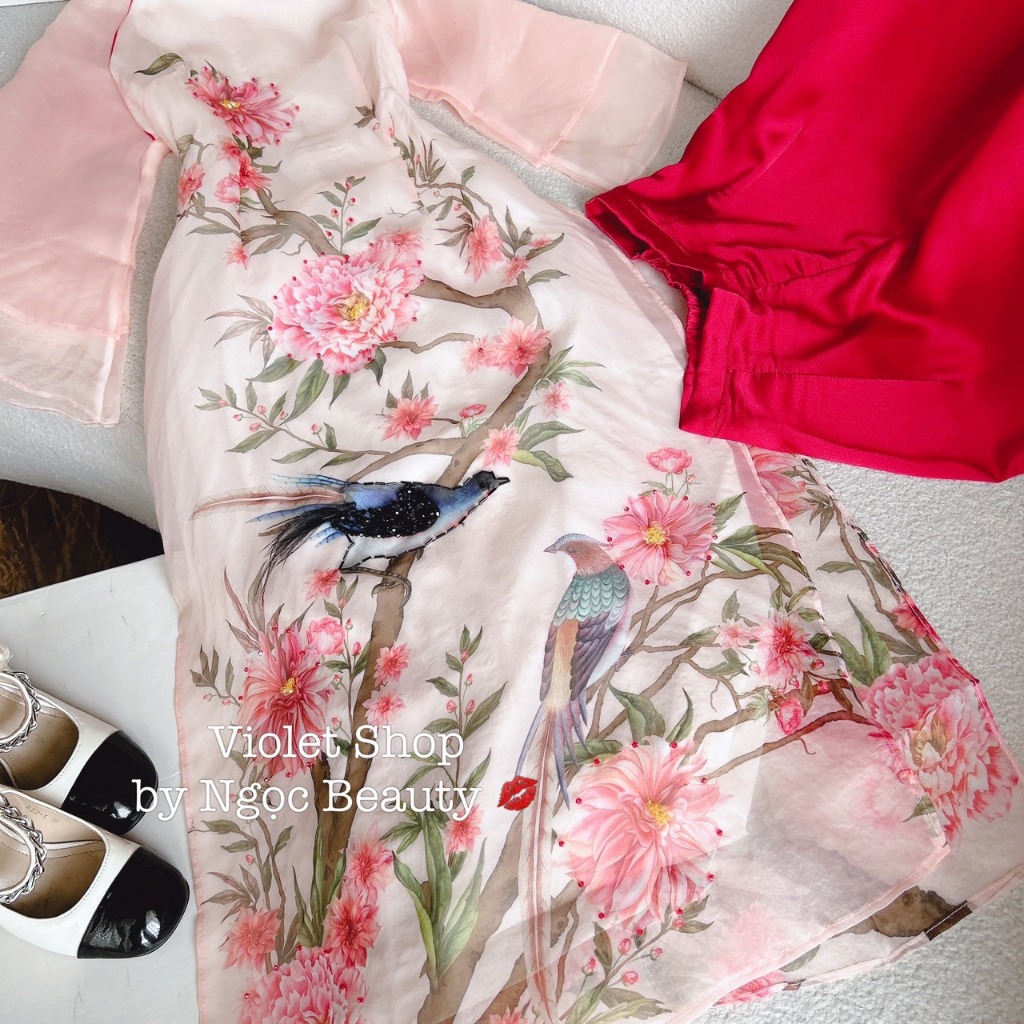 SET ÁO DÀI HỒNG HOA +Q