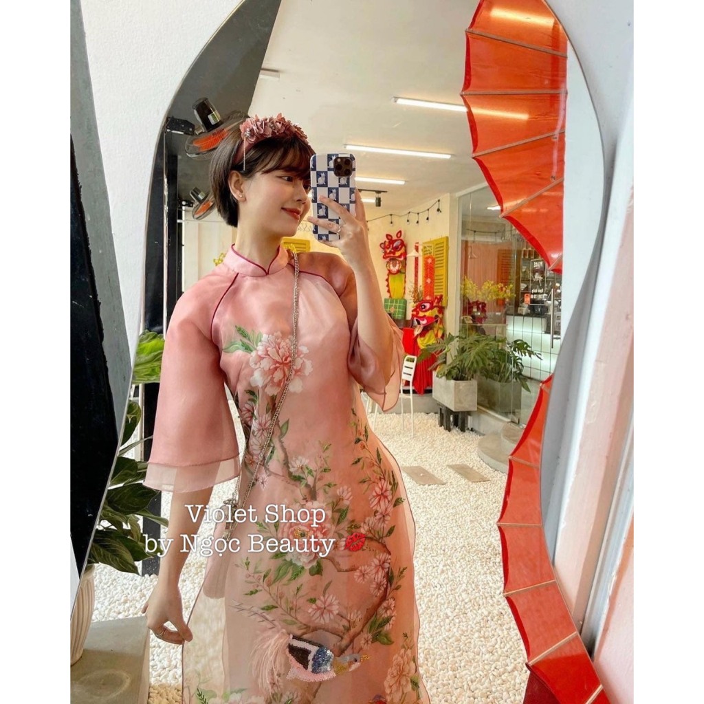 SET ÁO DÀI HỒNG HOA +Q