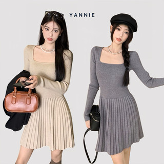 (Sẵn be) Váy đầm len body dài tay dáng xoè ngắn basic tiểu thư mùa đông Yannie