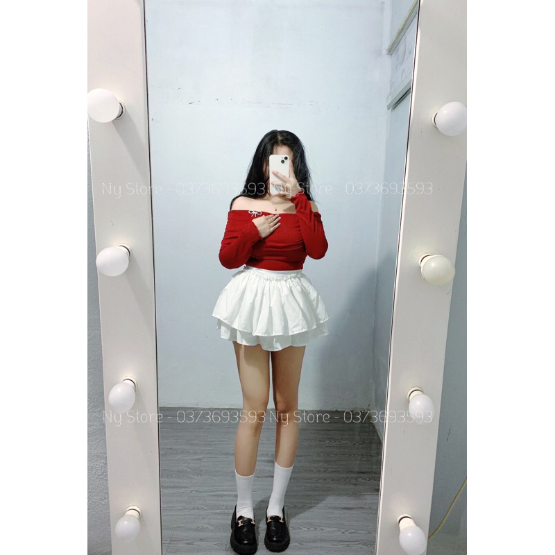 ÁO TRỄ VAI KÈM NƠ ĐÁ