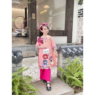 Sét bộ áo dài hoa mẫu đơn.chưa kèm mấn