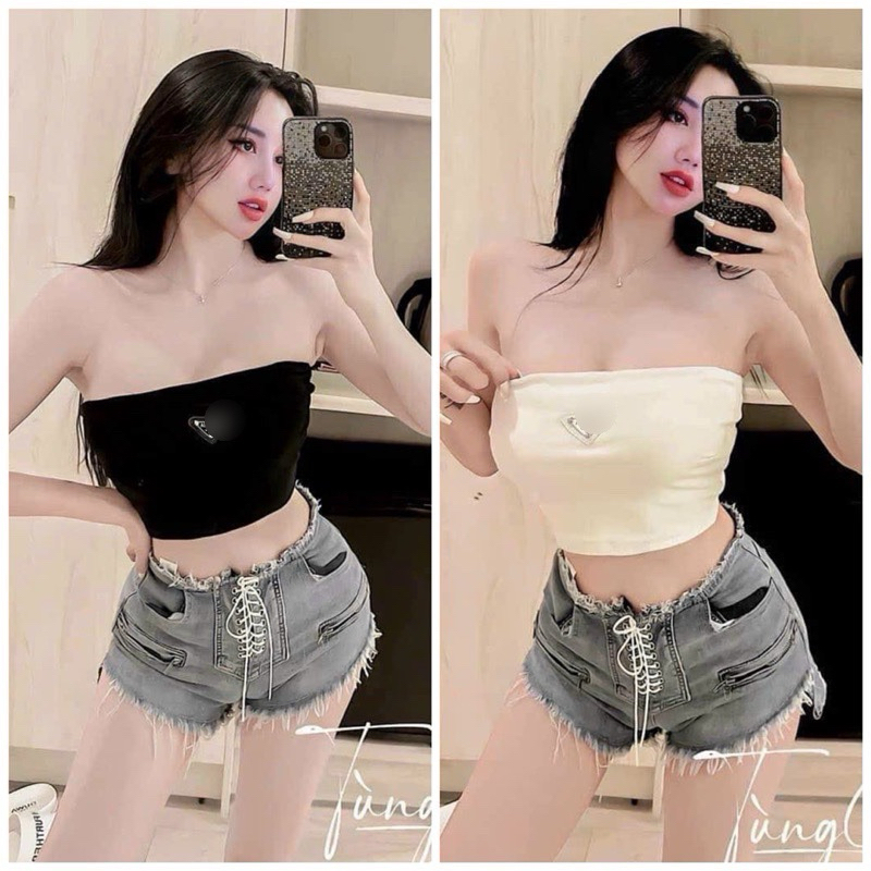 Áo ống croptop phối logo chữ D, tam giác - Z5U