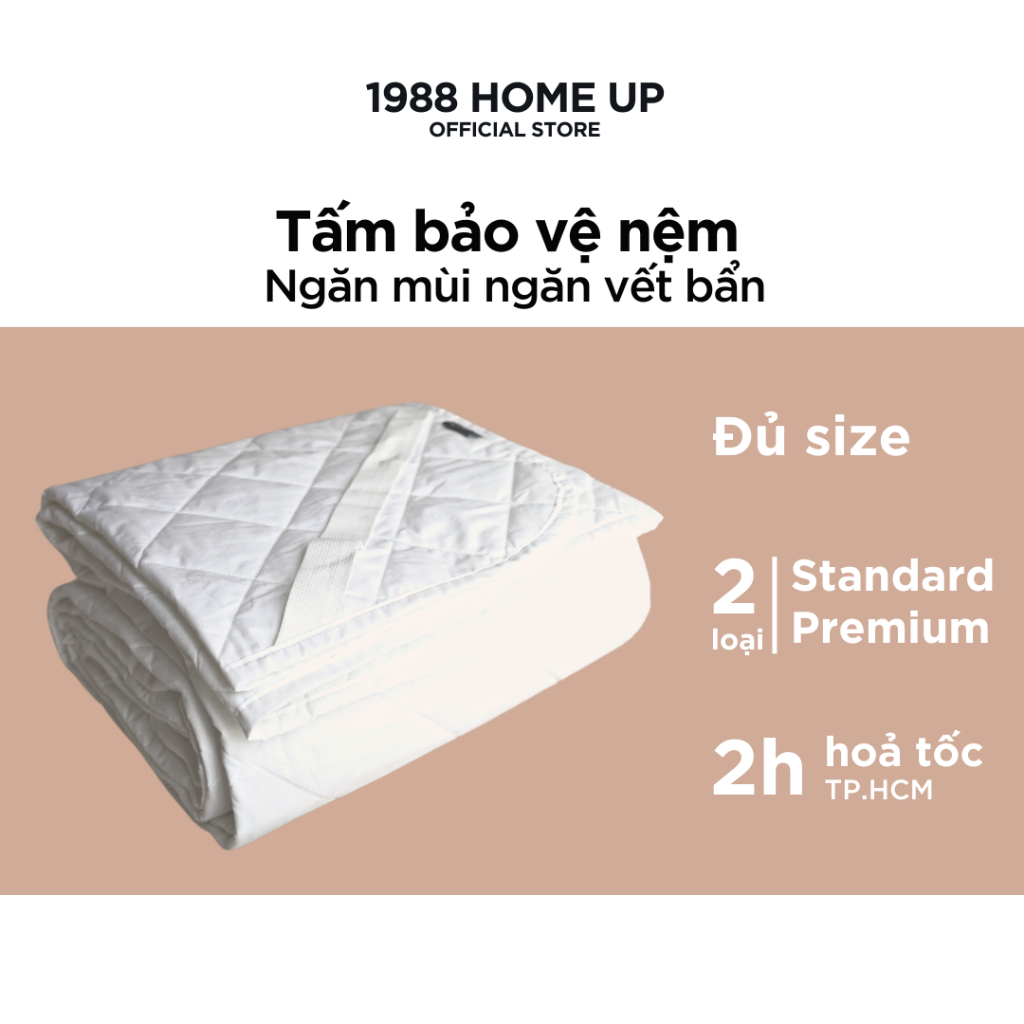 Tấm bảo vệ nệm ngăn mùi giảm thấm (đủ size) - 1988 Home Up, topper lót trải đệm cao cấp êm ái mềm mại mát lạnh