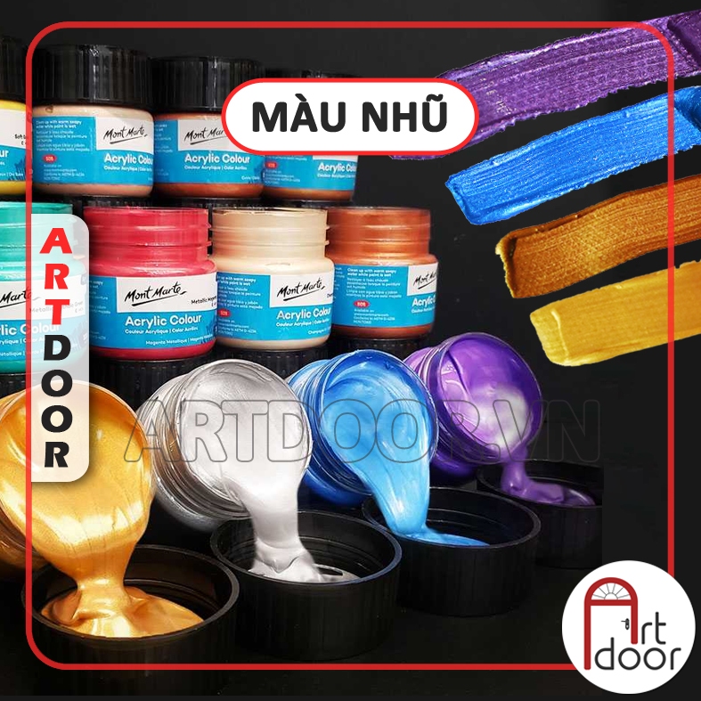 Màu vẽ Acrylic Nhũ Vàng/Bạc/Đồng MONT MARTE Hũ (100ml) custom áo, vải, gỗ, kính, tô tượng, đất sét, số hóa