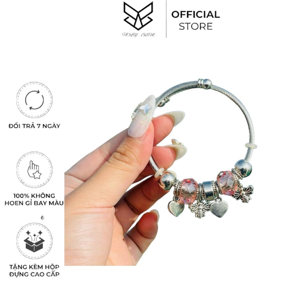 Kiềng , Lắc Tay - Mix Charm , Đủ Màu Đá, Mở Hai Đầu, Kiềng Không Hoen Gỉ - HOLY_GEM