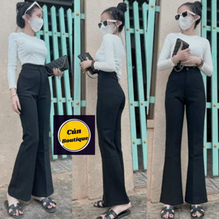 Quần ống loe cạp cao chất vải tuyết mưa mềm tôn dáng dài màu đen Quần tây ống loe lưng cao hack đi học đi làm đi chơi