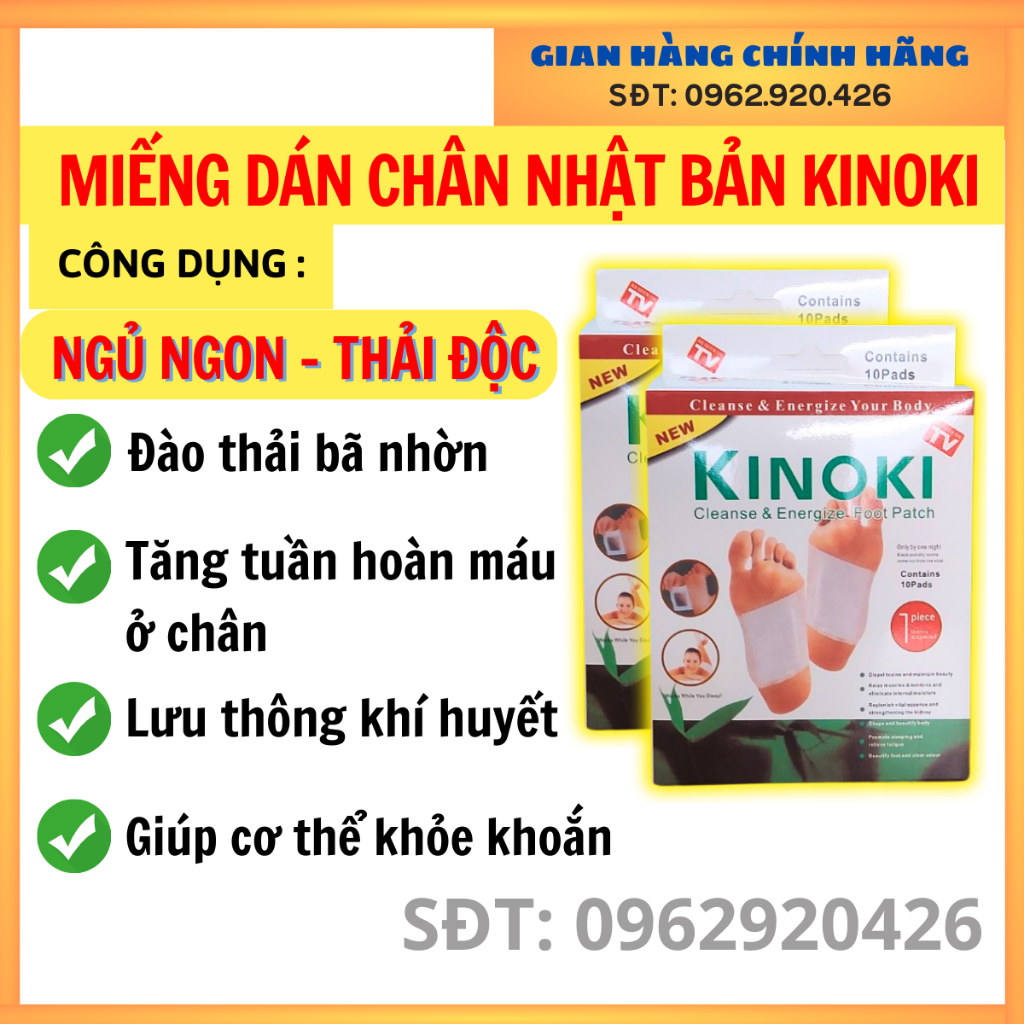 10 Miếng Dán Chân Thải Độc Nhật Bản Kinoki Detox Foot Patch - Ngủ Ngon, Thư Giãn, Giảm Đau Nhức, Tê Bì Chân