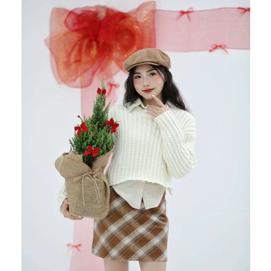 Áo len nữ VMSTYLE croptop tay dài cổ tròn form rộng trơn đơn giản đi chơi, dạo phố thời trang thu đông 3621 - ALU00279