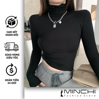 Áo Thun Croptop Cổ Lọ , Chất cotton dẻo cao cấp thiết kế độc đáo 5 màu cơ bản chất siêu đẹp