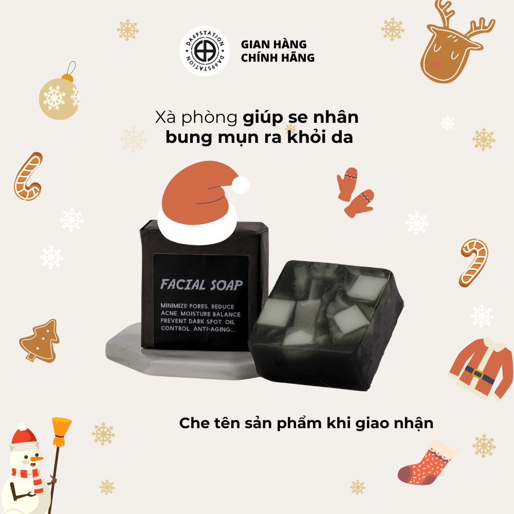FACIAL SOAP D69S - bánh xà bông than tre giảm mụn, mờ thâm, giảm viêm nang lông dành cho mặt và bod
