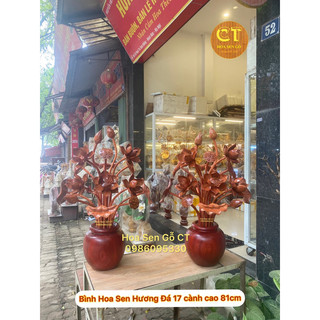 Bình hoa sen gỗ hương đá 17 bông ❤