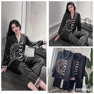 Bộ lụa mặc nhà pijama nữ tay dài quần dài versaccc chất lụa cao cấp mát mềm mịn lovelyphan pijama