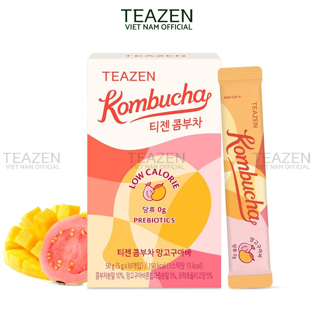 Trà Kombucha Hàn Quốc,Không Đường,Giúp Giảm Căng Thẳng,Hỗ Trợ Tiêu Hoá,Teazen Kombucha Mango Guava H