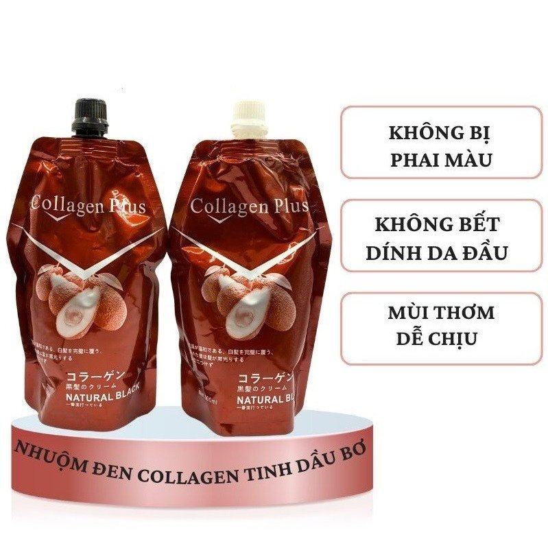 Nhuộm đen tóc Collagen tinh chất Bơ Nhuộm đen tóc tại nhà Không dính da đầu Không phai đỏ Nhuộm đen 