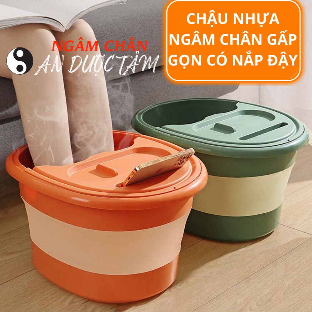 Chậu Ngâm Chân Gấp Gọn Có Nắp Giữ Nhiệt Lâu Hơn, Có Gai Massager Tăng Hiệu Quả Ngâm Chân