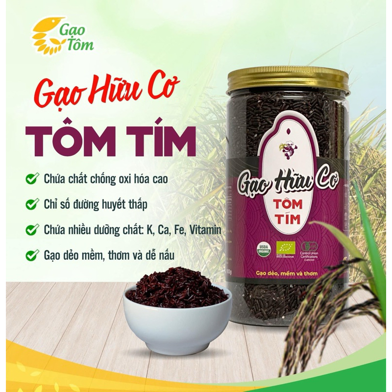 Gạo Hữu Cơ Tôm Tím (gạo lứt tím 100% hữu cơ)