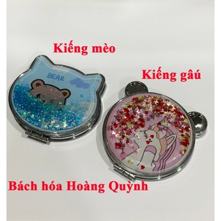 Gương trang điểm mini kim tuyến 2 mặt kiếng phóng to .