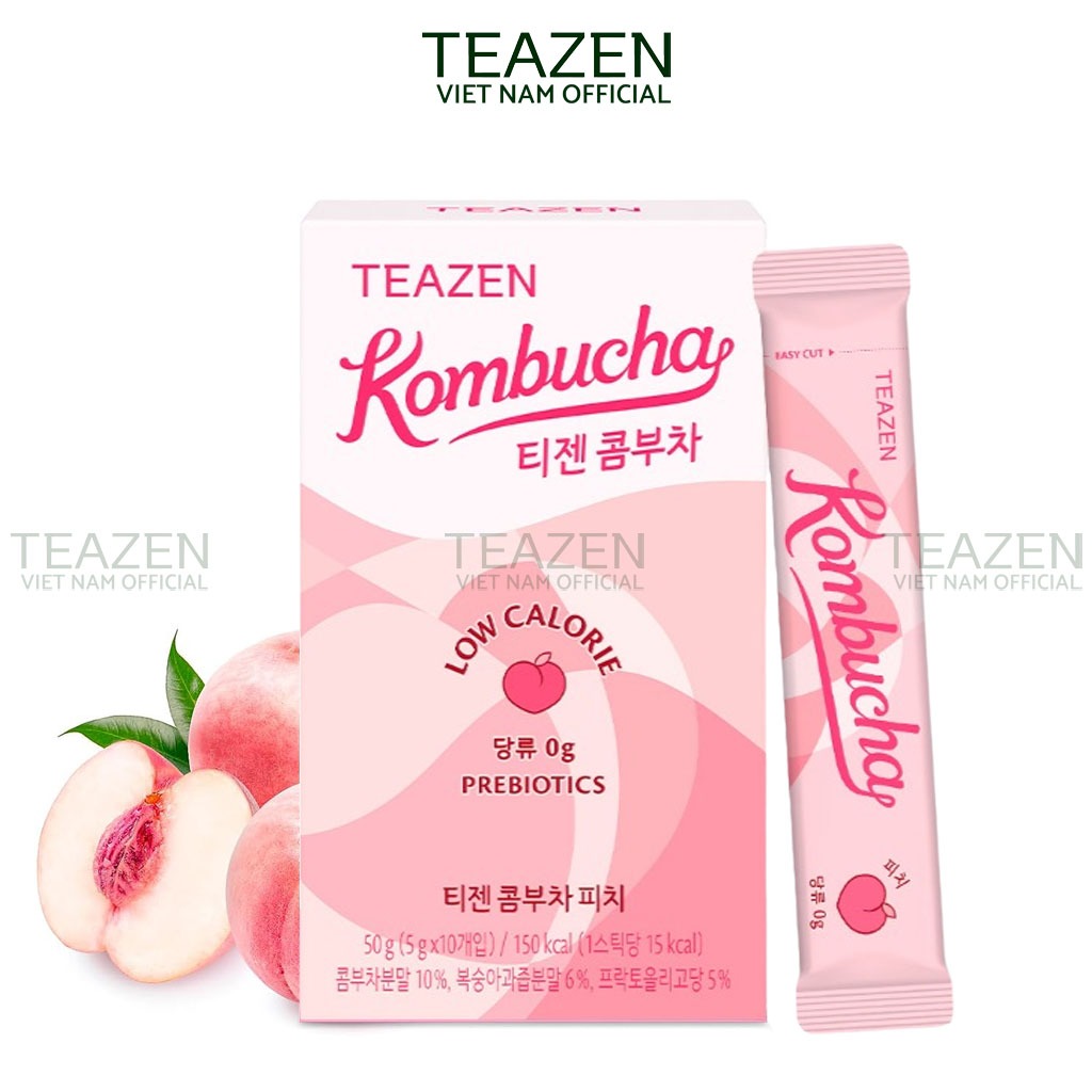 Trà Kombucha Hàn Quốc,Không Đường,Giúp Giảm Căng Thẳng,Tăng Cường Hệ Miễn Dịch,Teazen Kombucha Peach