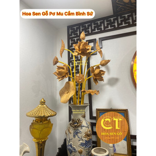 Hoa Sen Gỗ PơMu Cắm Bình Sứ ( không kèm Bình )