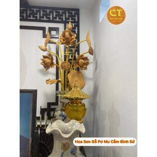 Hoa Sen Gỗ PơMu Cắm Bình Sứ ( không kèm Bình )