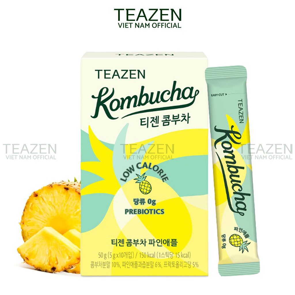 Trà Kombucha Hàn Quốc,Không Đường,Giúp Giảm Căng Thẳng,Cung Cấp Vitamin,Teazen Kombucha Pineapple Hộ