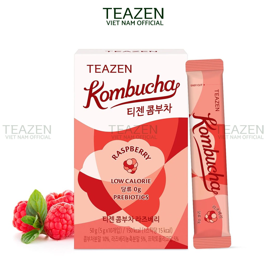 Trà Kombucha Hàn Quốc,Không Đường,Giúp Giảm Căng Thẳng,Hỗ Trợ Tiêu Hoá,Teazen Kombucha Raspberry Hộp