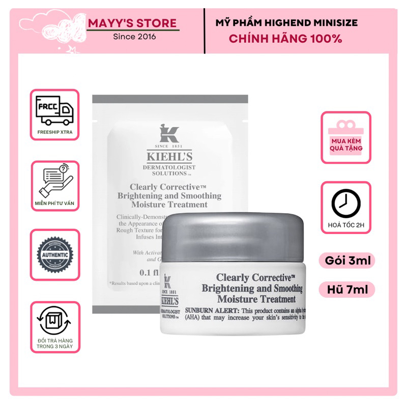 Kem Dưỡng Sáng Da KIEHL'S Clearly Corrective Brightening & Smoothing Moisture Treatment | Gói 3ml - Hũ 7ml