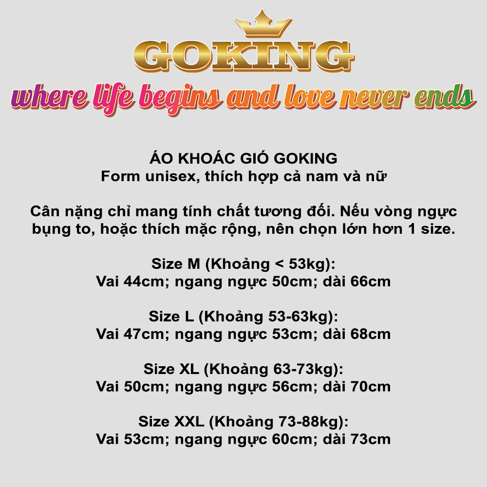 Áo khoác gió cách nhiệt GOKING, mũ dấu hiện đại, 3 túi to, form unisex cho nam nữ. Áo khoác dù hàng hiệu Việt Nam