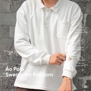 Áo Polo Popcorn Dài Tay Có Cổ Basic Unisex GUY's Closet - Áo Sweater Polo Chất Nỉ Da Cá Mềm Mại Giữ Nhiệt, Form Regular
