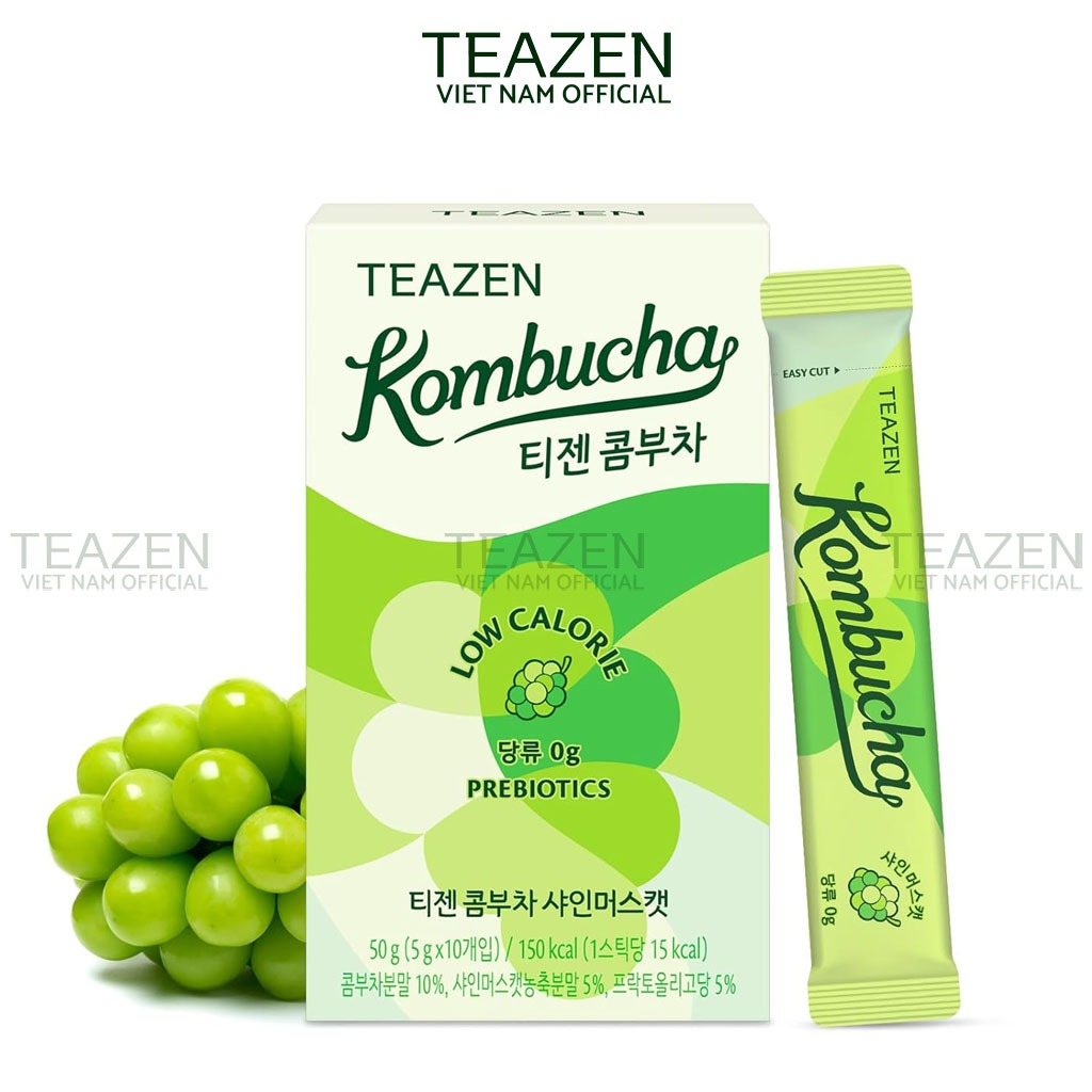 Trà Kombucha Hàn Quốc,Không Đường,Hỗ Trợ Tiêu Hoá,Miễn Dịch,Teazen Kombucha Shine Muscat Hộp 10 Gói 