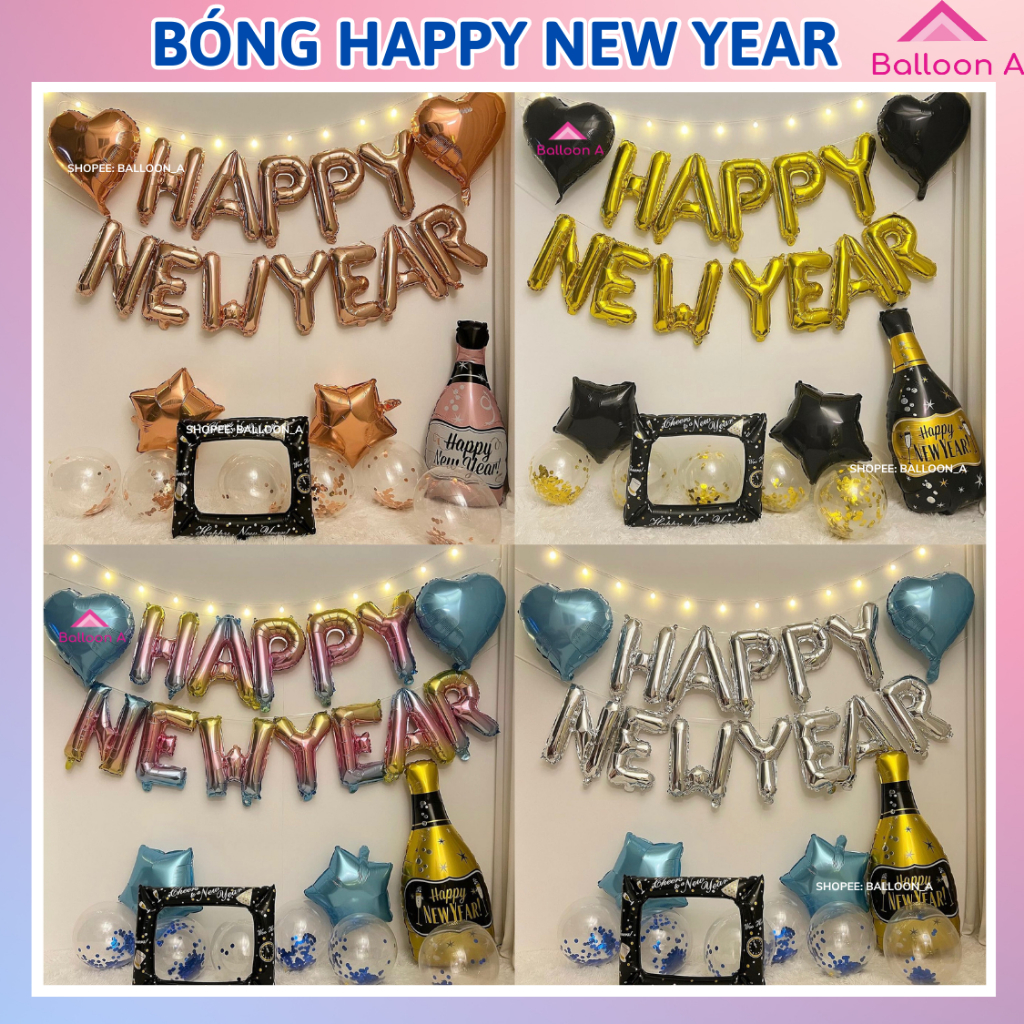 Bóng chữ Happy New Year trang trí têt tất niên chúc mừng năm mới 2024 - Balloon_A