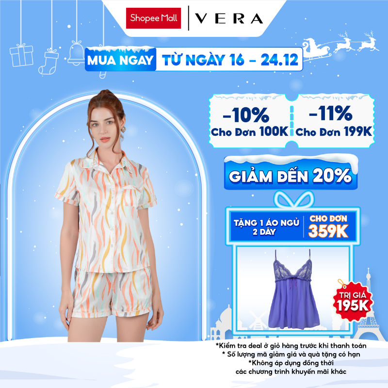 Bộ Pijama ngắn nữ VERA Satin in full tay ngắn - V0474