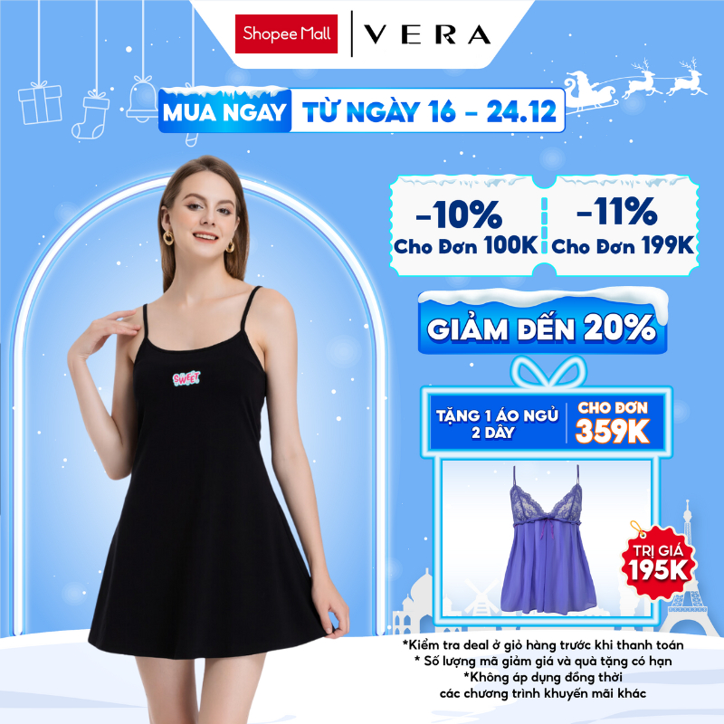 Đầm ngắn hai dây VERA cotton 4C co giãn, mềm mại, thoáng mát - V0530