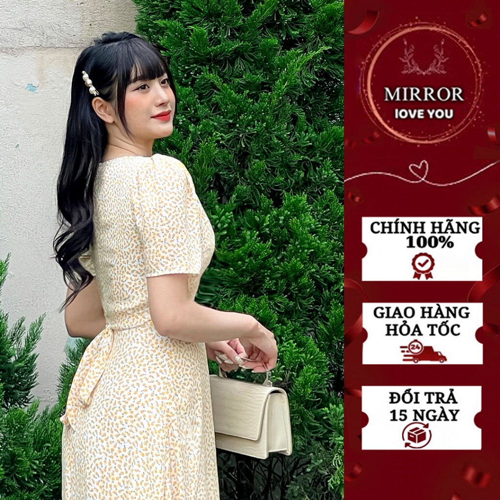 Váy hoa nhí cổ tim đầm thiết kế đầm nữ dáng xoè nhẹ có tay che khuyết điểm đầm công sở đầm đi chơi đầm đi du lịch