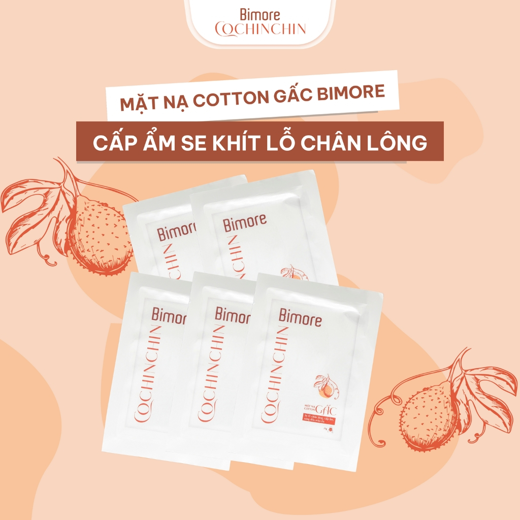 Combo 5 mặt nạ Cotton Gấc Bimore cấp ẩm se khít lỗ chân lông